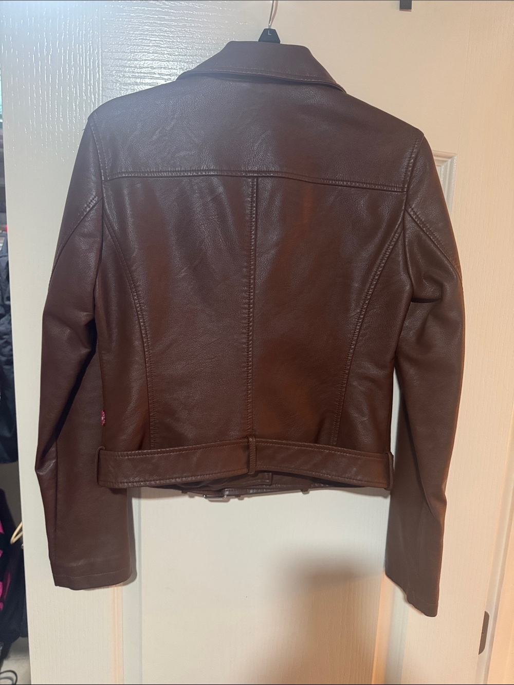 Levi's Brown Leather Moto Jacket with Silver Hardware - Picture 3 of 7